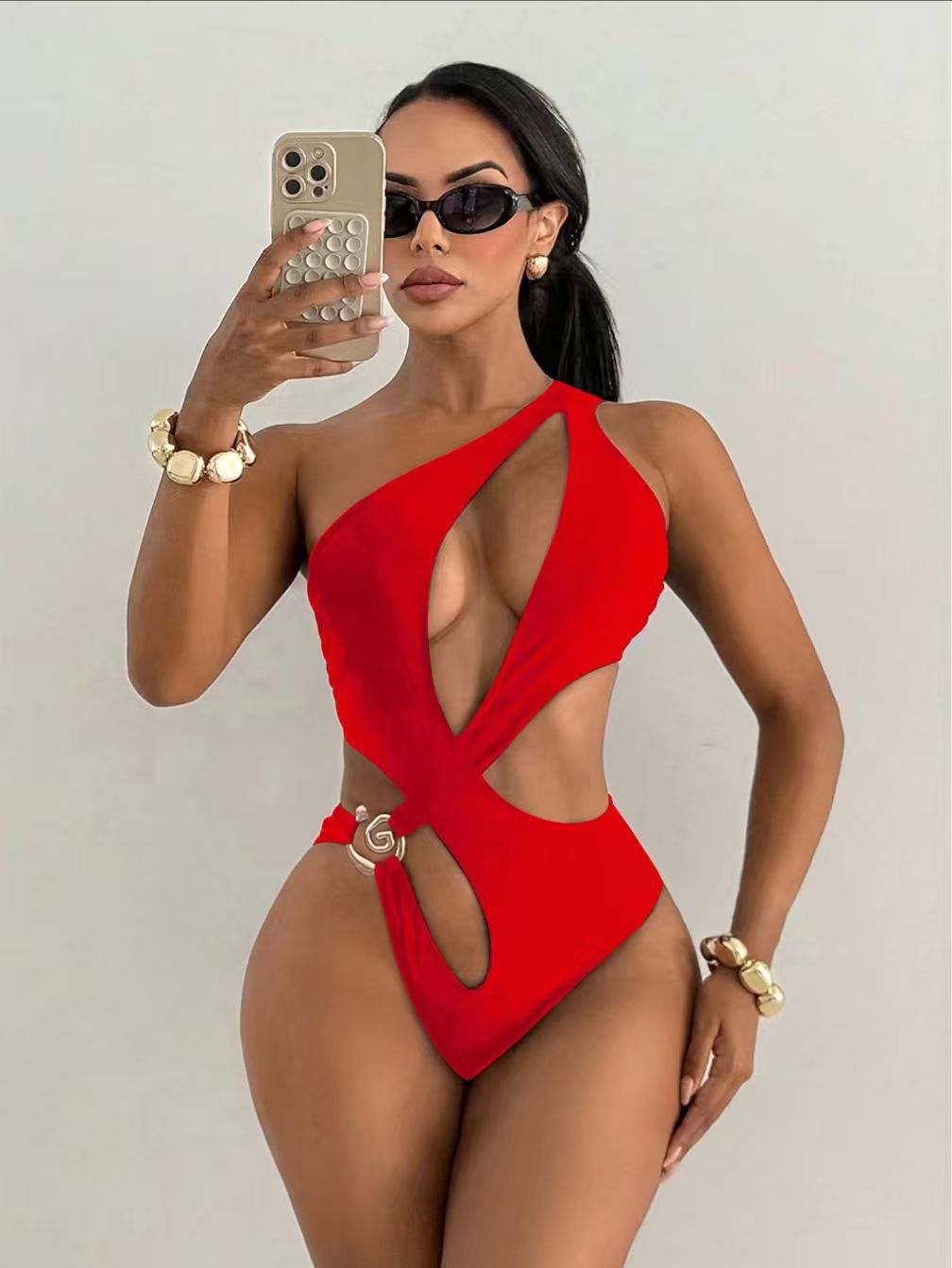 Swimsuit Solid Color One-Piece Cut-Out Sexy Bikini