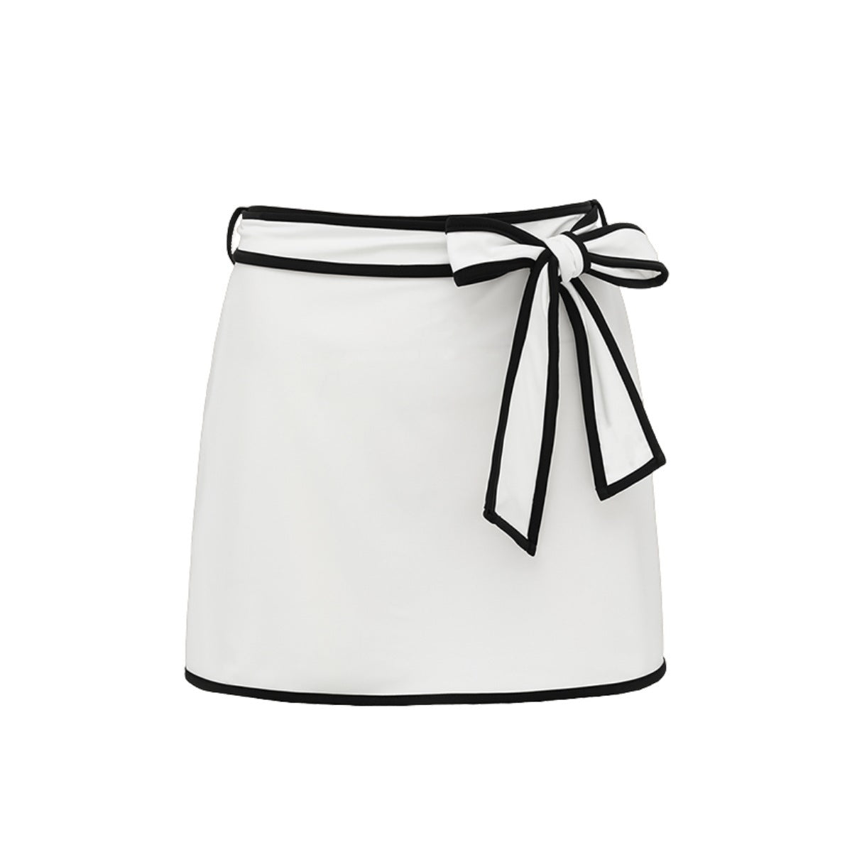 Black and White Bow One-Piece Swimsuit for Women with Short Skirt