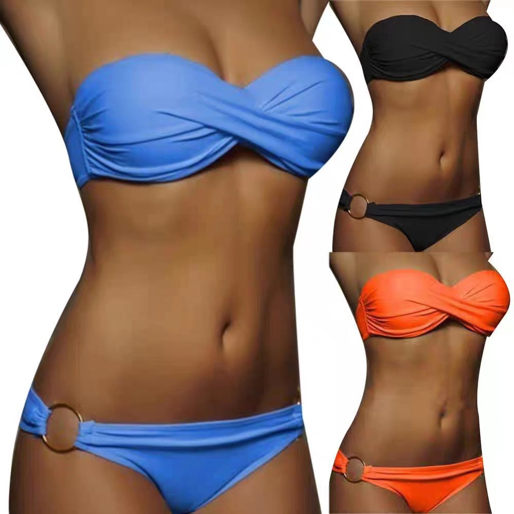 sexy bikini holiday solid color underwire push-up triangle bikini