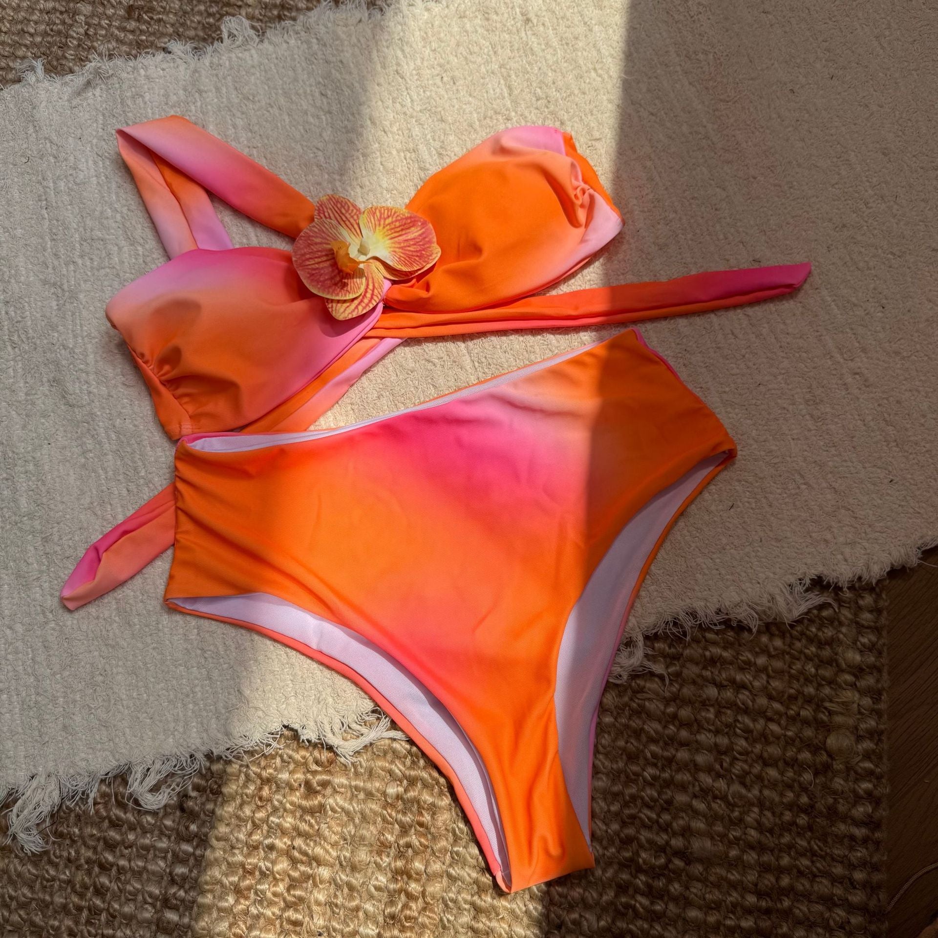 Gradient Print Floral High-Waisted Separated Bikini Swimwear