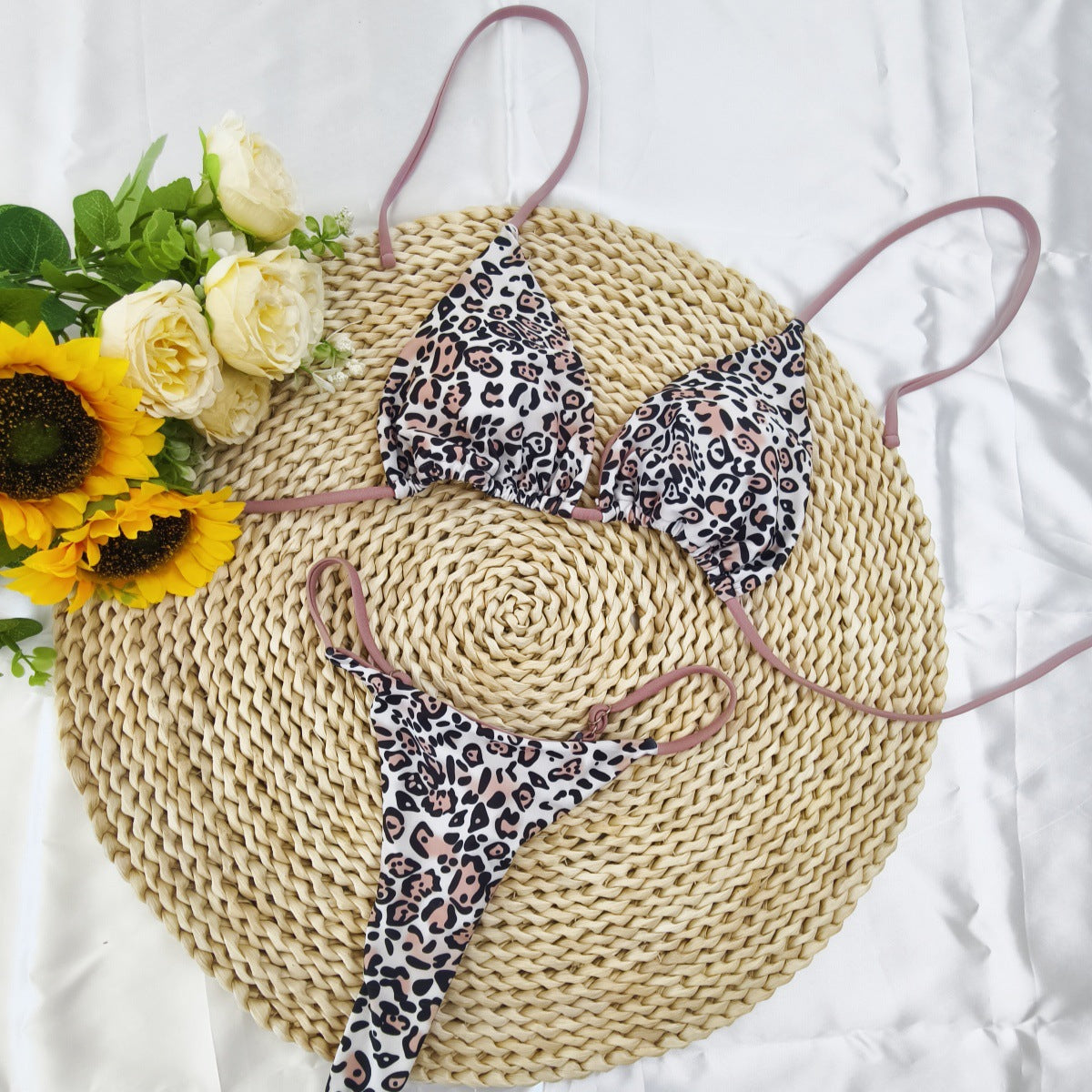 Printed bikini women's neck strap sexy split bikini