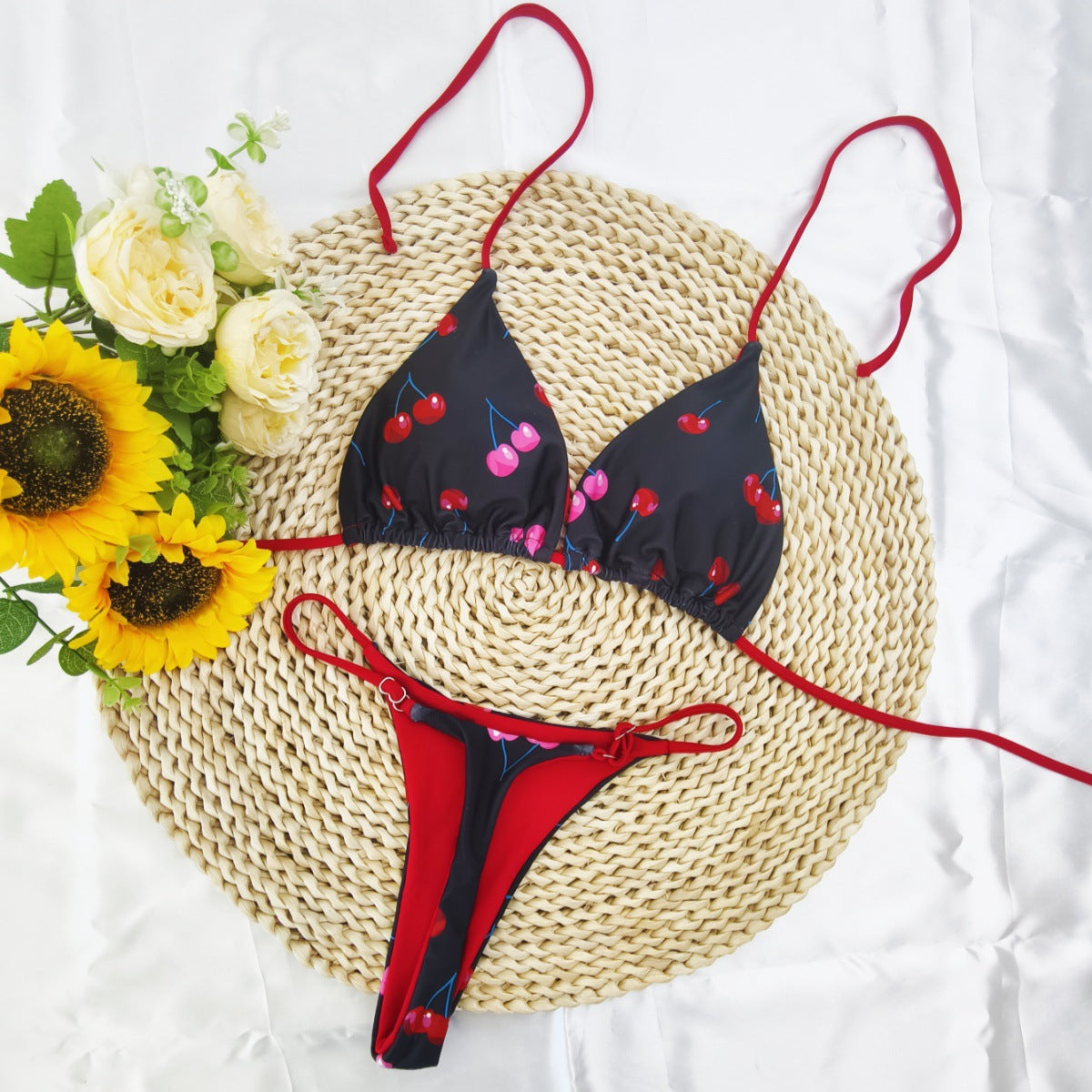 Printed bikini women's neck strap sexy split bikini