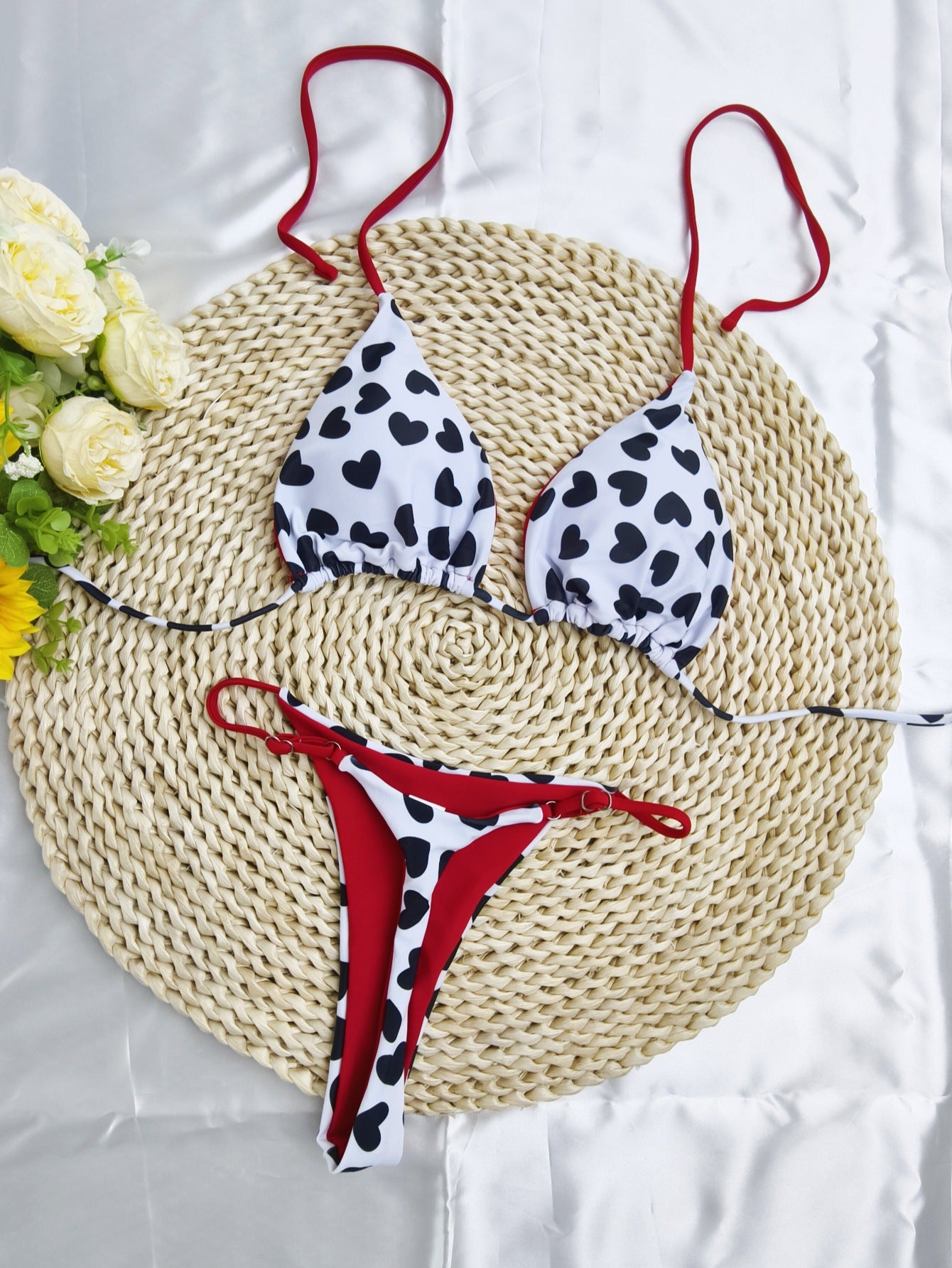 Printed bikini women's neck strap sexy split bikini