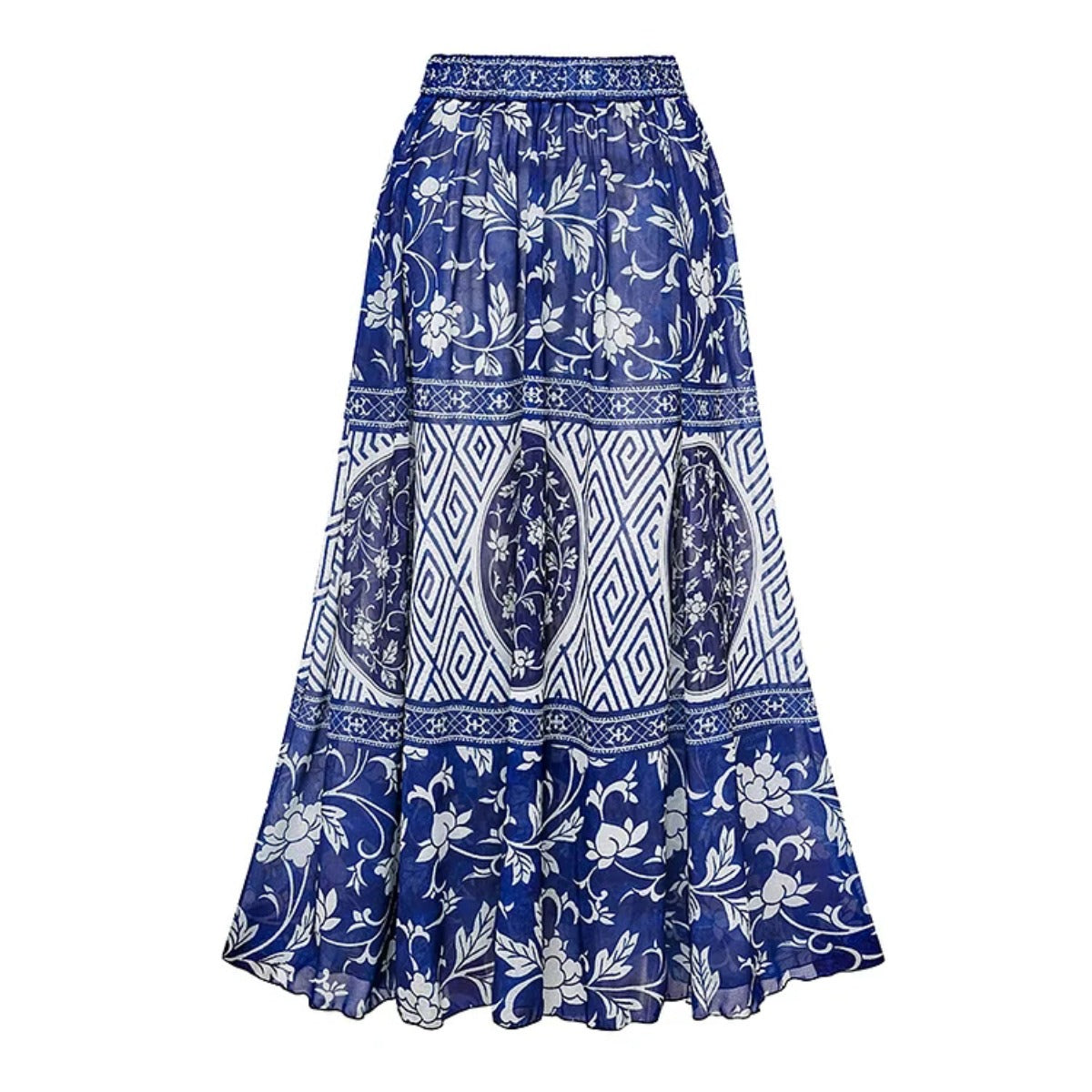 Blue printed European and American high-waisted sexy bikini two-piece set