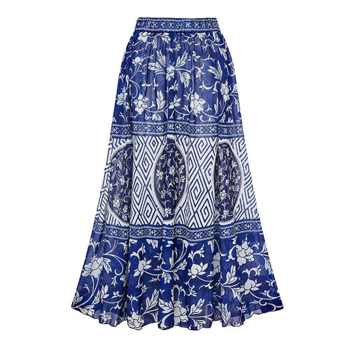 Blue printed European and American high-waisted sexy bikini two-piece set