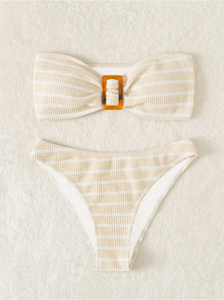 Striped strapless bikini swimsuit for women, bikini