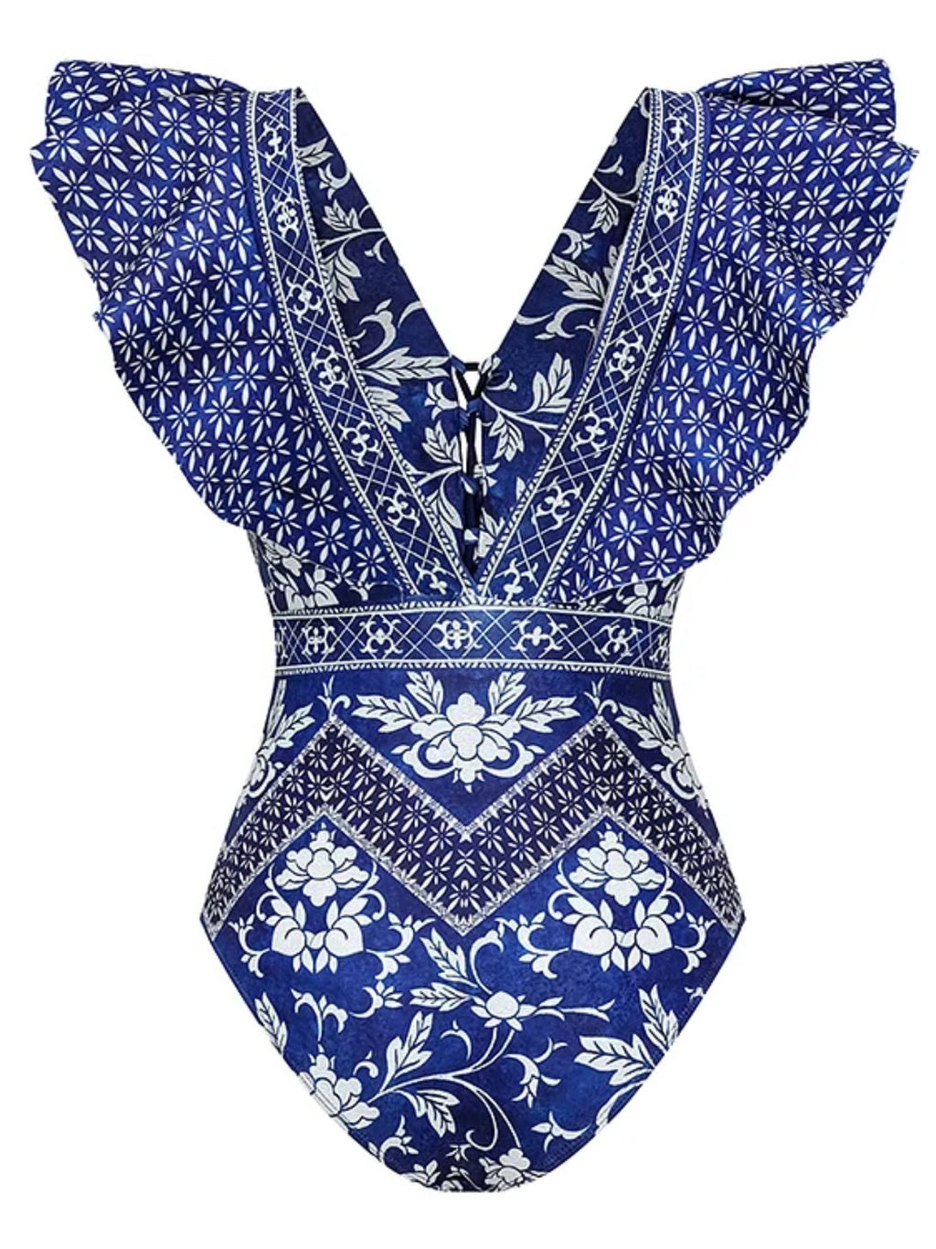 Blue printed European and American high-waisted sexy bikini two-piece set