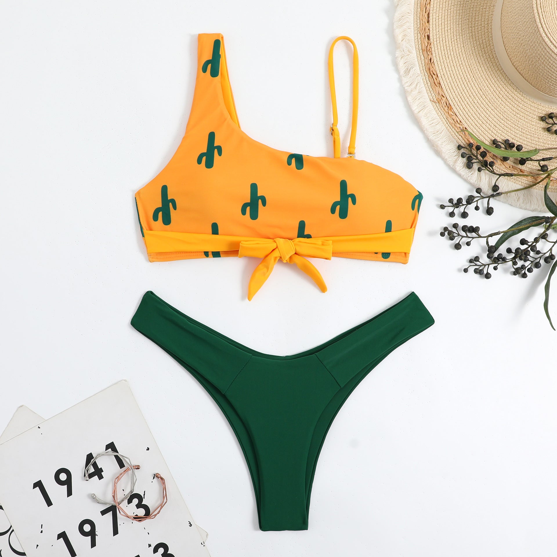 High-Waisted Two-Piece Bikini Swimwear with Single Shoulder Design for Beach Wear