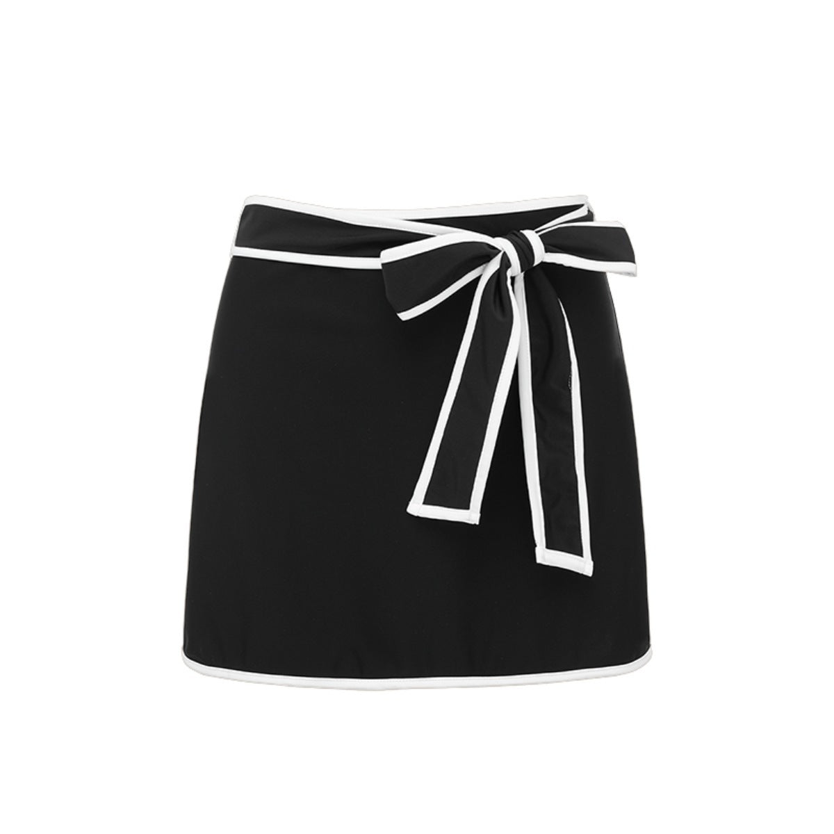 Black and White Bow One-Piece Swimsuit for Women with Short Skirt