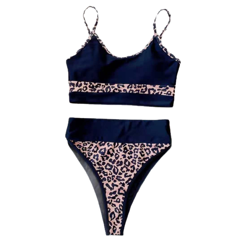 Splicing high waisted split bikini
