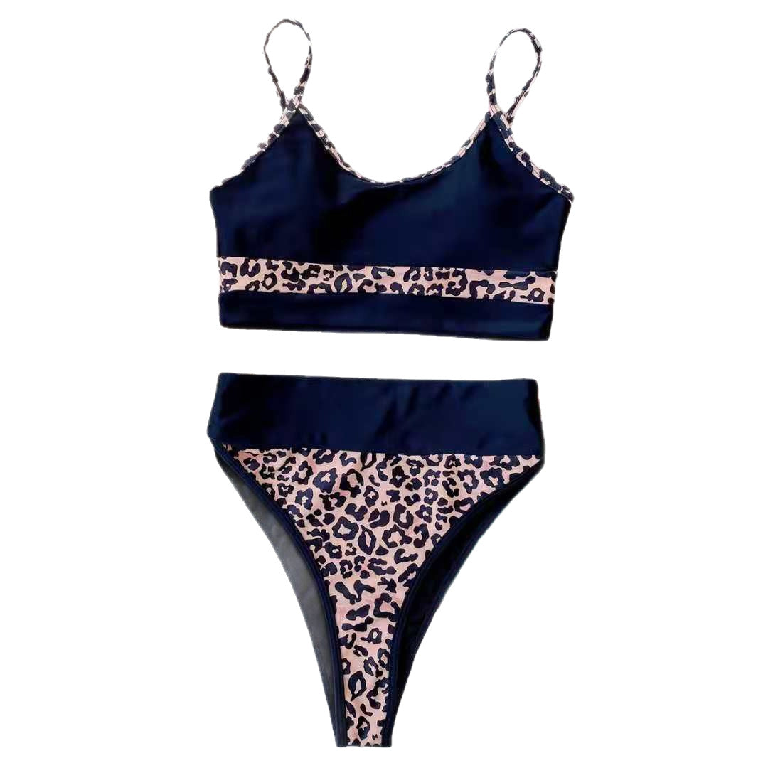 Splicing high waisted split bikini