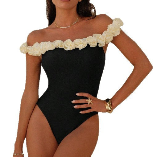 Summer women's beach strapless high waisted bikini swimsuit