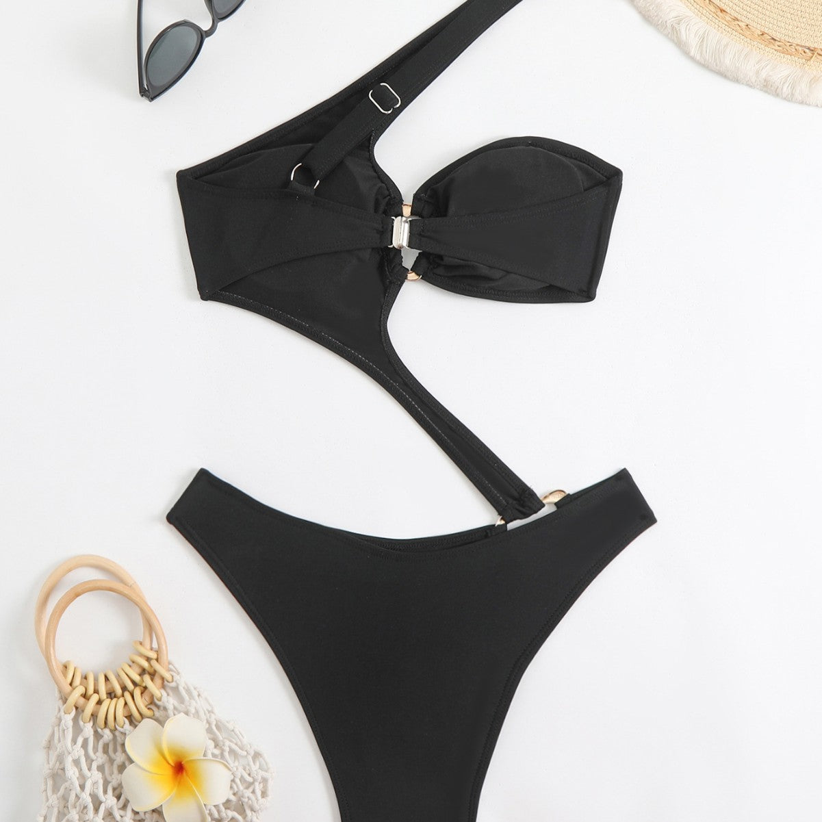 Hollow solid color bikini