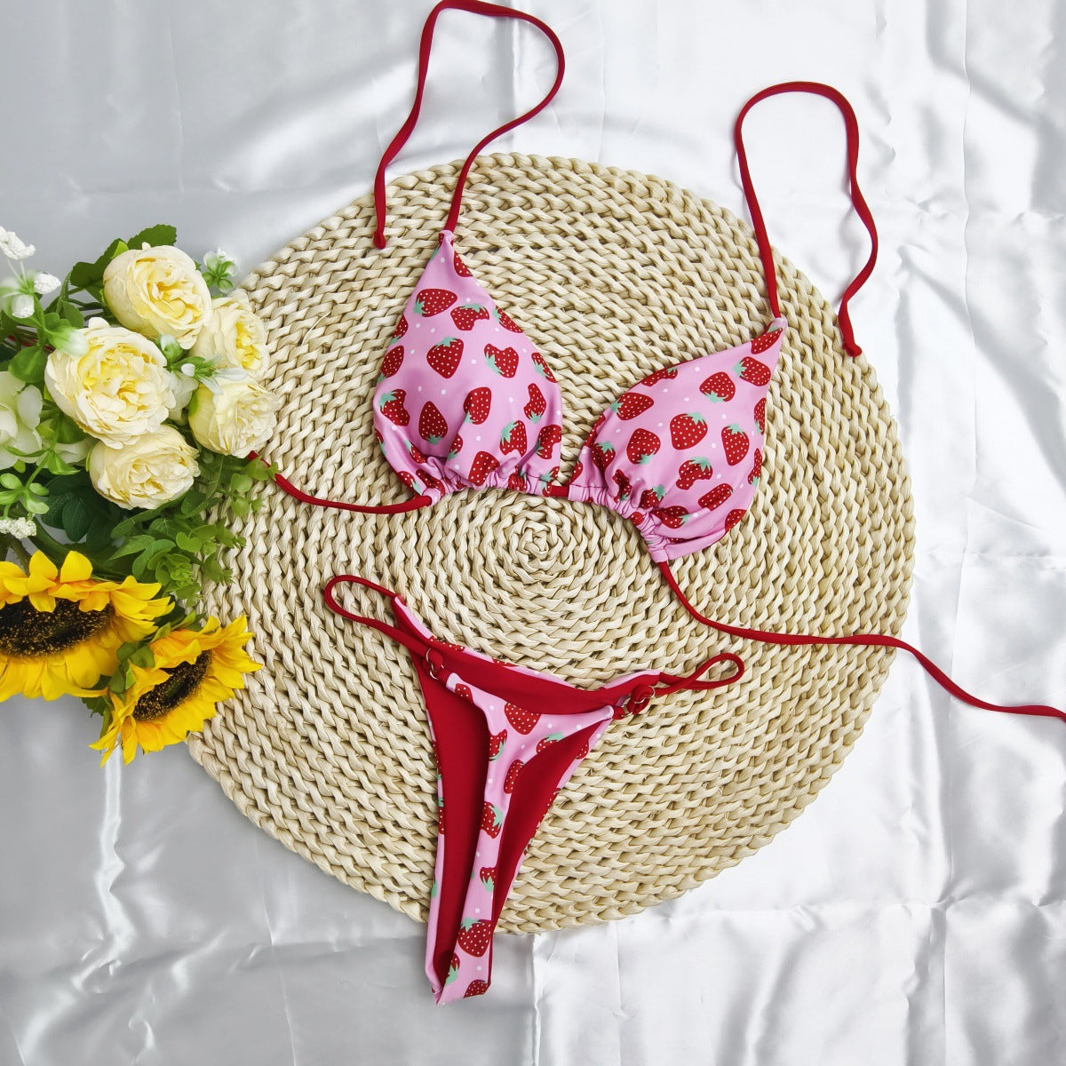 Printed bikini women's neck strap sexy split bikini