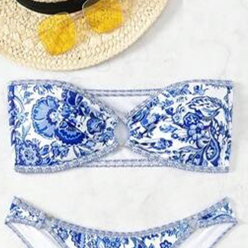 Bikini strapless bikini blue and white porcelain