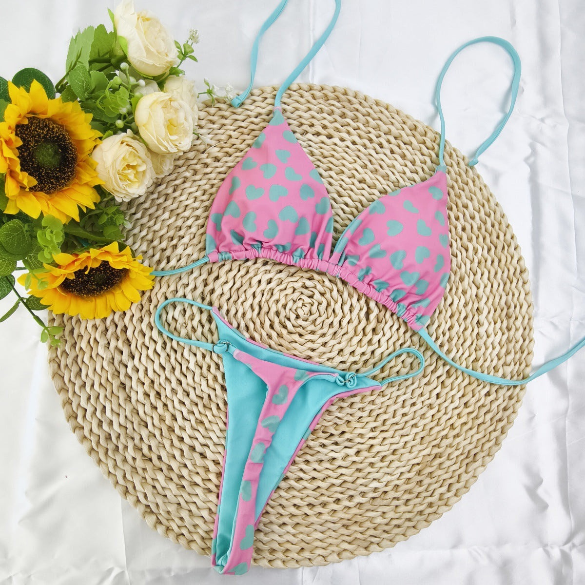 Printed bikini women's neck strap sexy split bikini