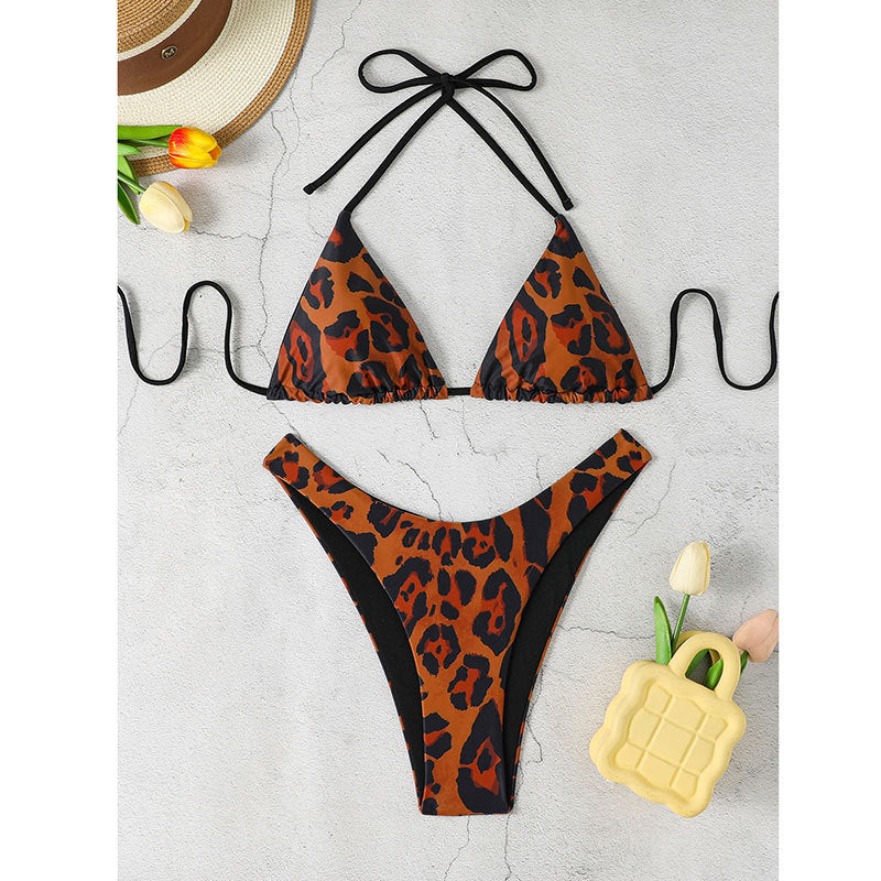 Leopard print triangle bikini