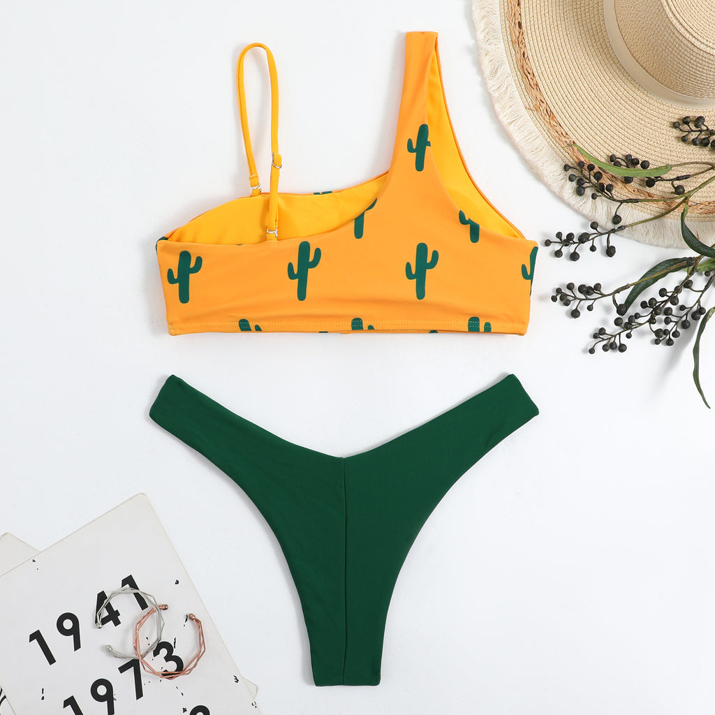 High-Waisted Two-Piece Bikini Swimwear with Single Shoulder Design for Beach Wear