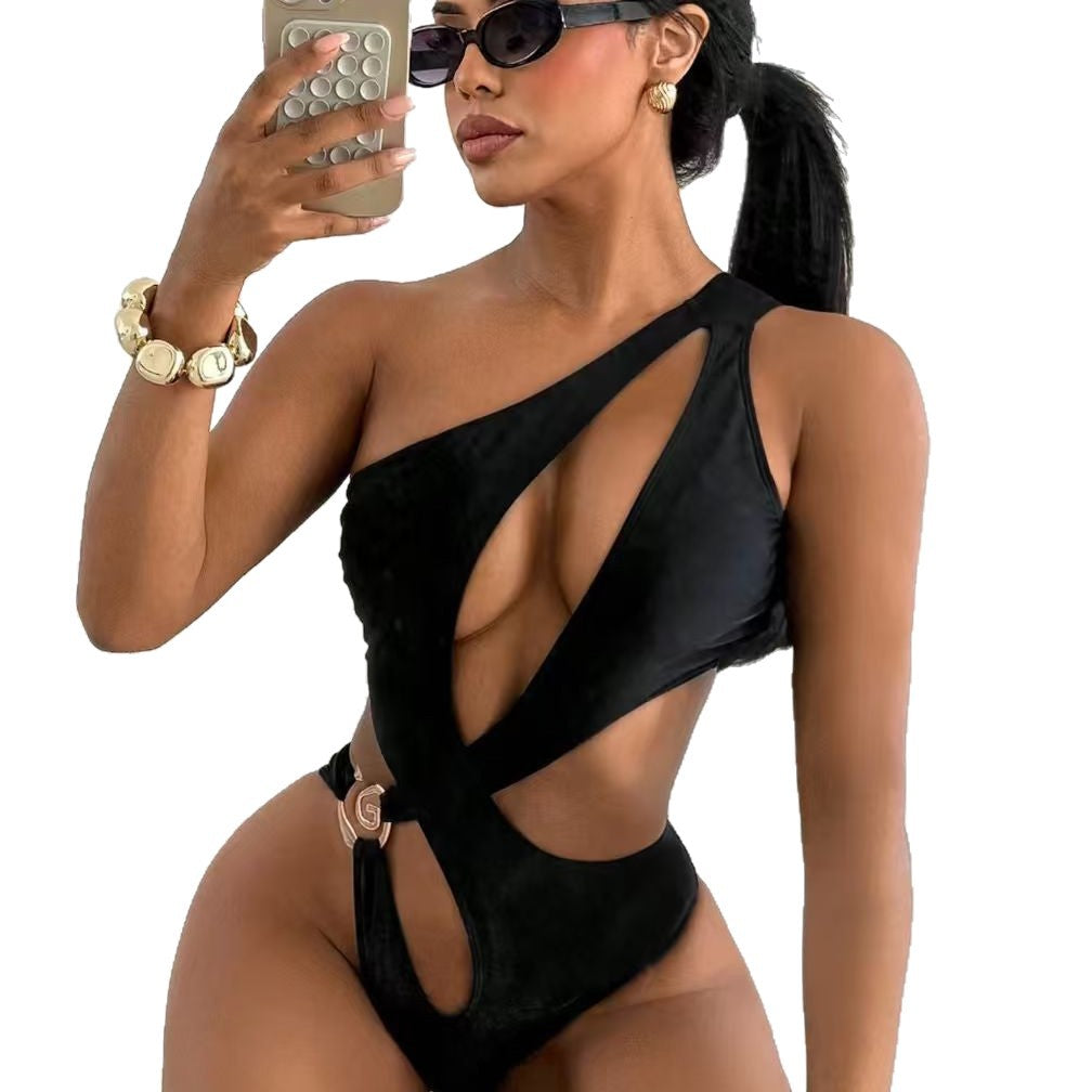 Swimsuit Solid Color One-Piece Cut-Out Sexy Bikini