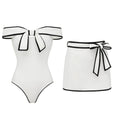 Black and White Bow One-Piece Swimsuit for Women with Short Skirt