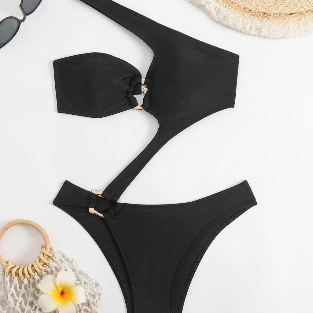 Hollow solid color bikini