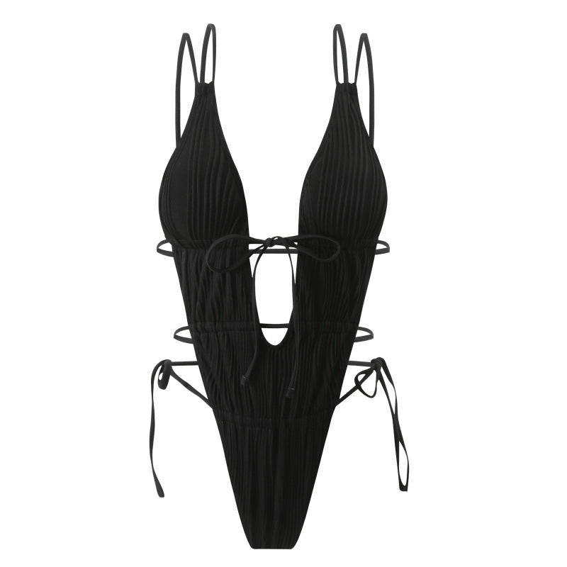 One piece drawstring backless sexy swimsuit