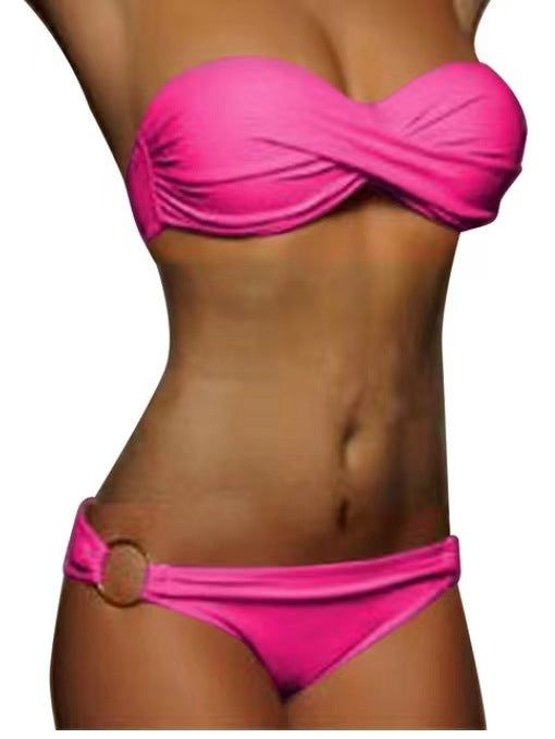 sexy bikini holiday solid color underwire push-up triangle bikini