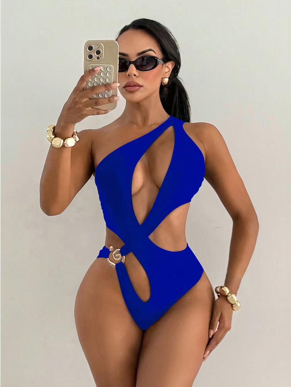 Swimsuit Solid Color One-Piece Cut-Out Sexy Bikini