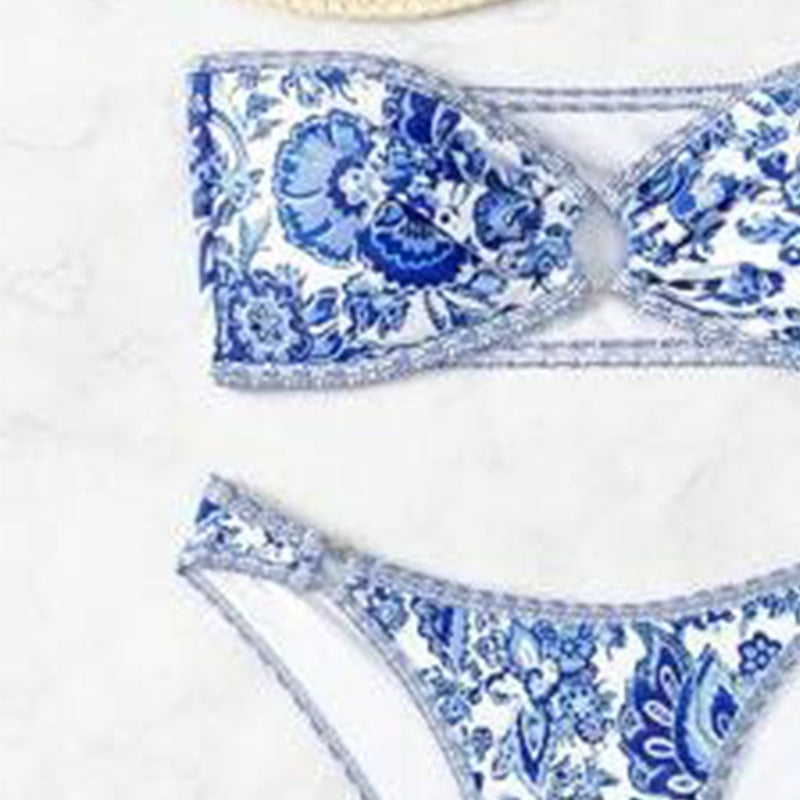 Bikini strapless bikini blue and white porcelain