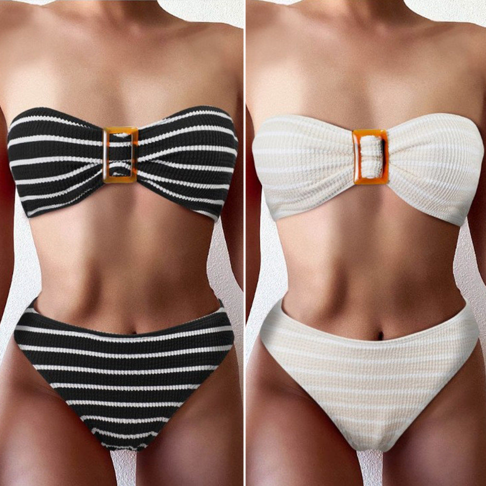Striped strapless bikini swimsuit for women, bikini