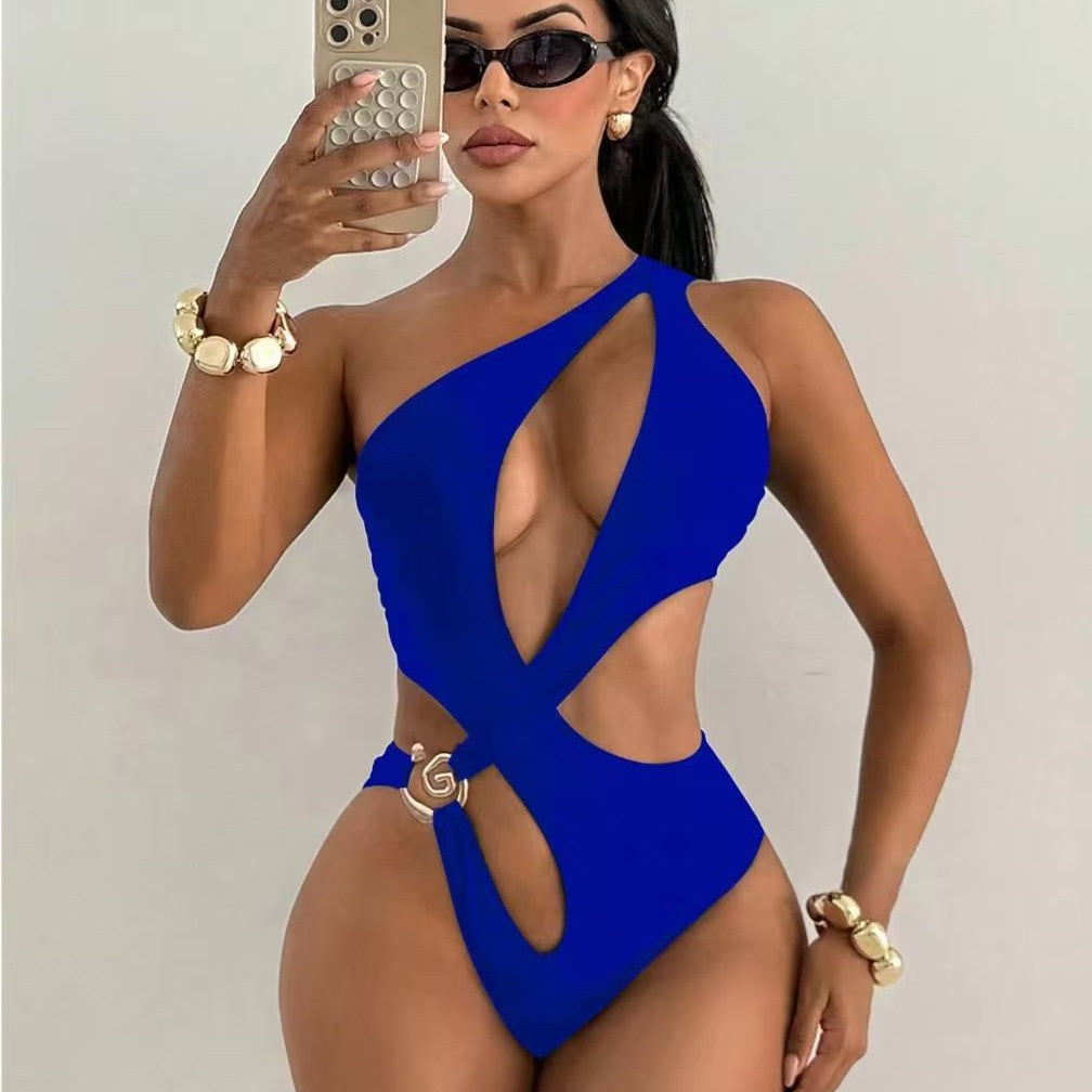 Swimsuit Solid Color One-Piece Cut-Out Sexy Bikini