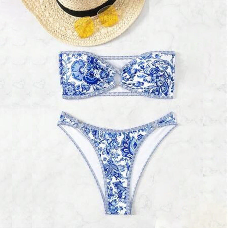 Bikini strapless bikini blue and white porcelain