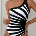 One-shoulder Sexy Stripe Bodycon One-Piece Swimsuit