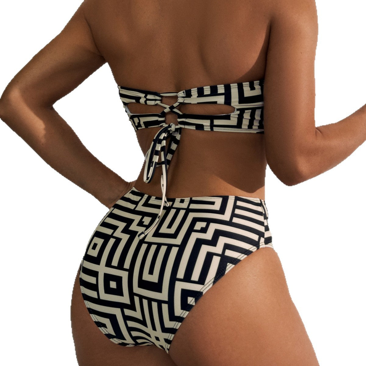 Printed backless high waisted bikini