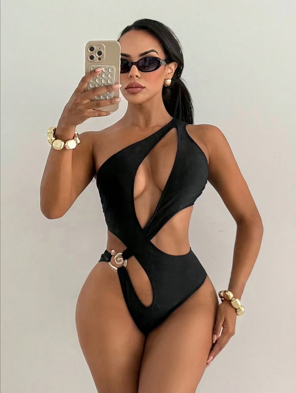 Swimsuit Solid Color One-Piece Cut-Out Sexy Bikini
